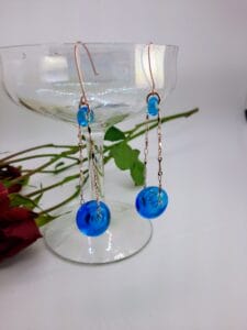 Aqua hollow copper GG dangly earrings