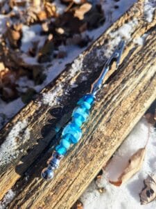 Sky and aqua blue with silver foil on bracelet helper aka roach clip