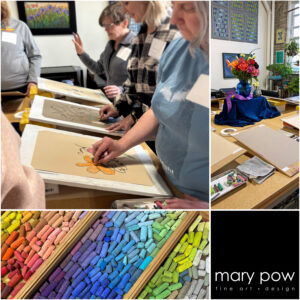 a group of people are drawing with soft pastels in an art studio