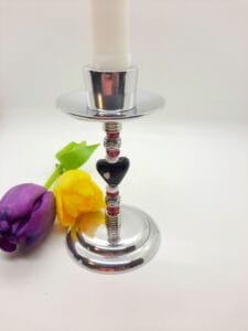 Black heart with white and cranberry taper candle holder
