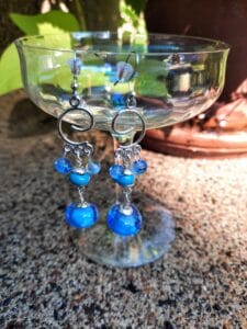 Blue Dots Silver Swirl - Dangly Earrings