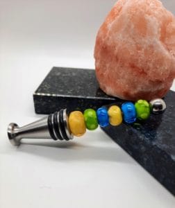 Lime, aqua and yellow dotty bottle stopper