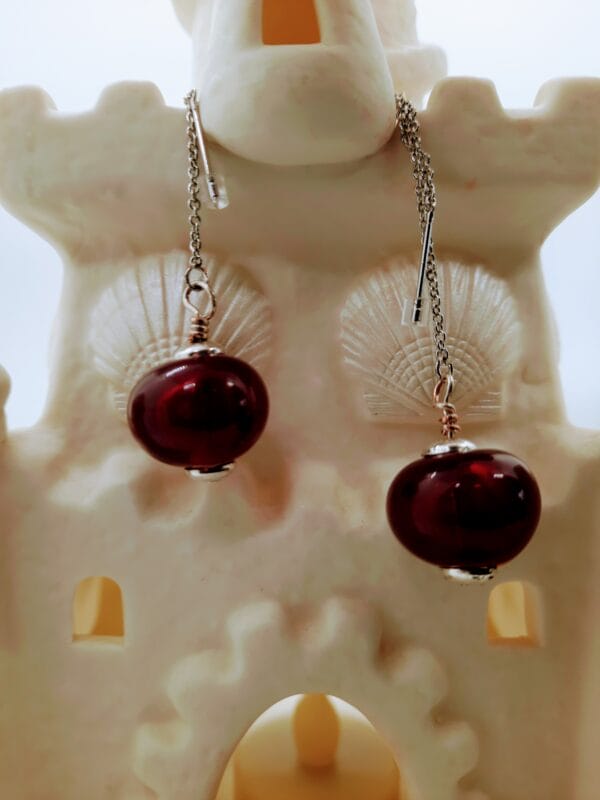 Cherry red hollow threads - dangly earrings