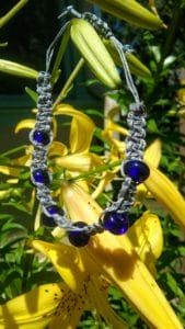 Stormy - cobalt glass bead in gray hemp