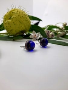 Gold swirl - cobalt blue post earrings