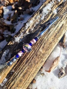Cobalt blue and pink with silver swirl bracelet helper roach clip