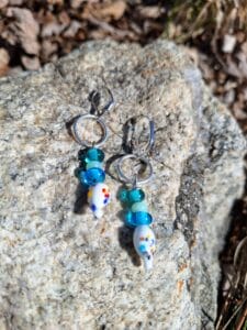 Cool teal, aqua and sea green glass drip dangly earrings
