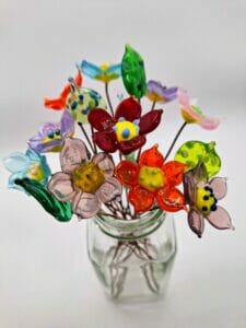 Copper wire glass flowers and leaves