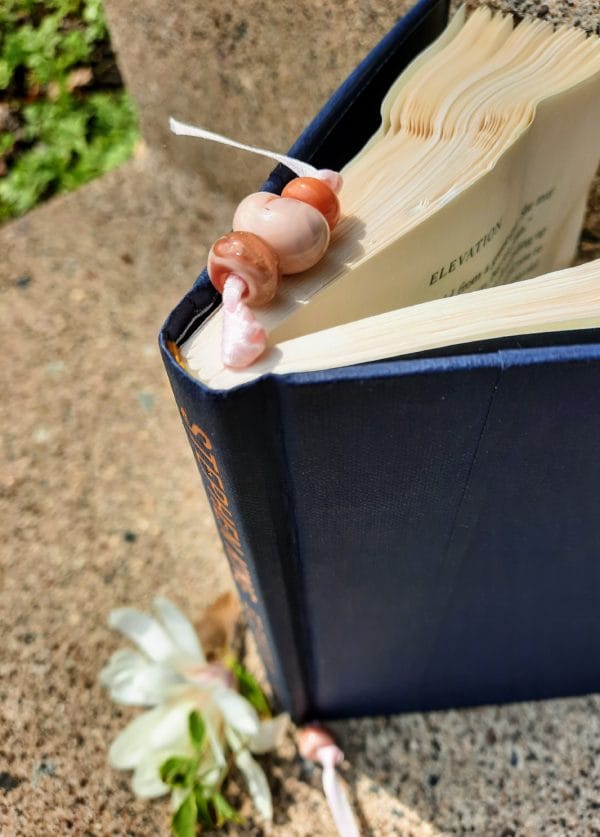 Coral heart gold swirl bookmark