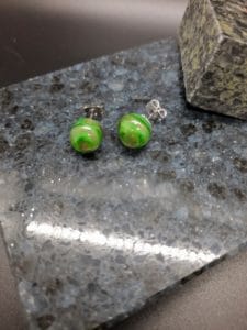 Dark green gold swirl post earrings