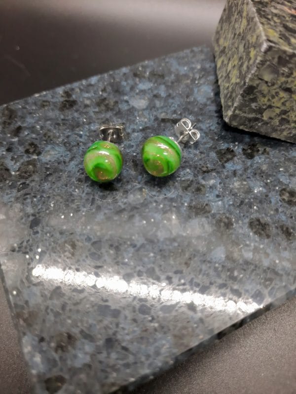 Dark green gold swirl post earrings