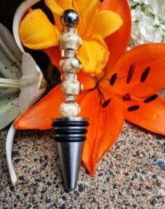 Ivory and champagne dots bottle stopper