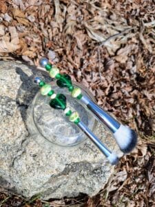 Emerald and ivory makeup brush, set of 2