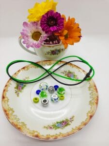 Lime and cobalt foil speckled DIY necklace