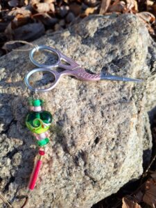 Mint green and pink scissors with emerald lime heart