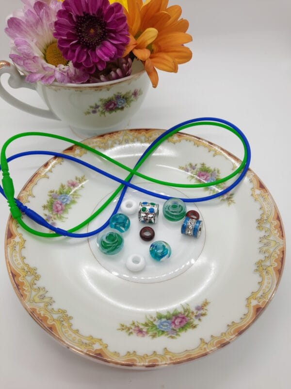 Teal foil and blue green swirls DIY necklace