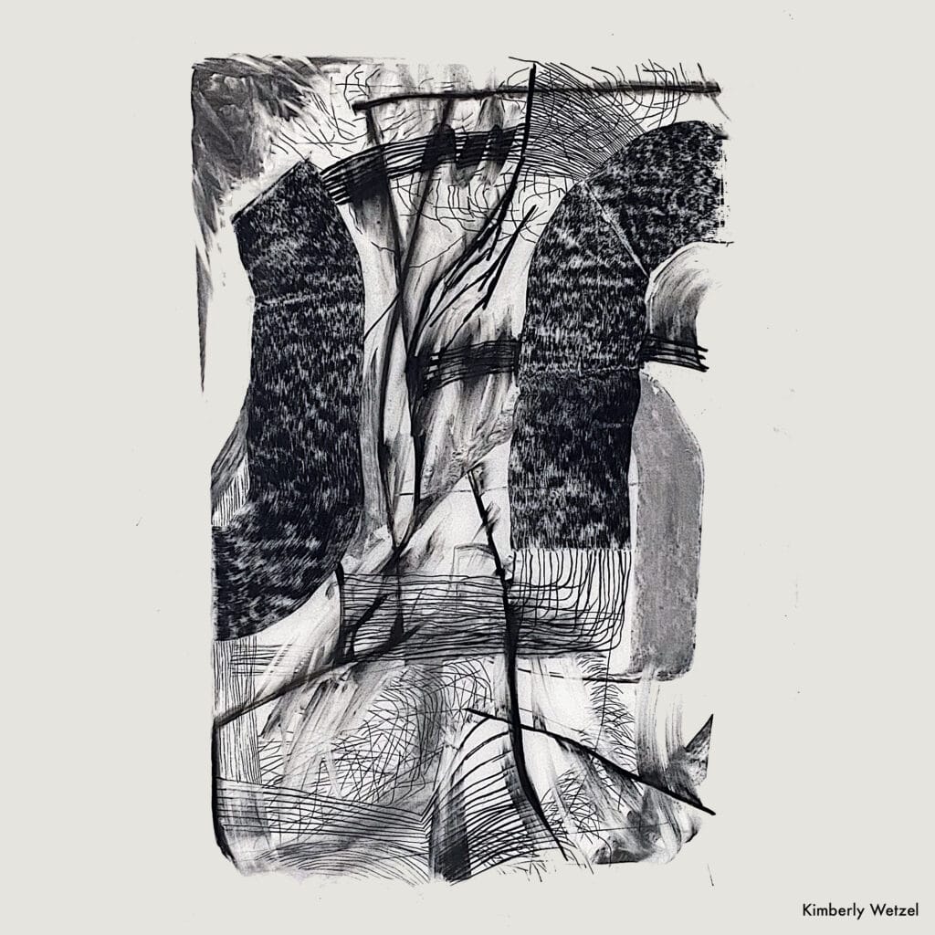 An abstract charcoal drawing on vellum by Kimberly Wetzel