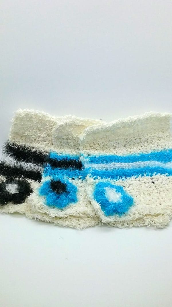 Ivory with ice blue, white and black dishcloths-solid