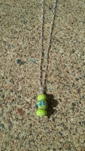 Lime and blue pendant on silver chain necklace