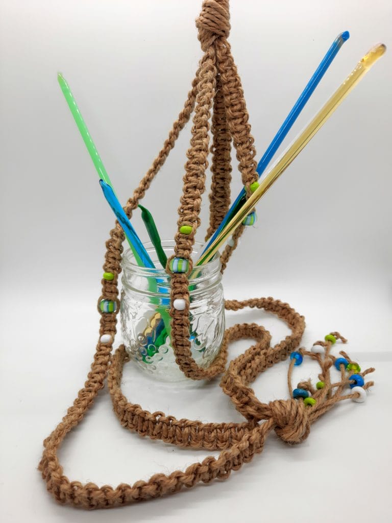 Turquoise with lime and white stripes macramé plant hanger