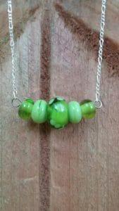Lime glass beads on silver chain necklace