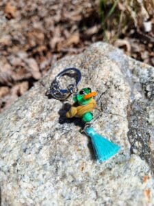 Mallard duck with teal keychain
