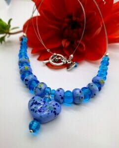 Periwinkle and aqua heart necklace