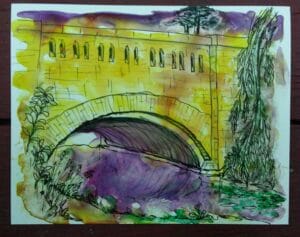 yellow bridge painting