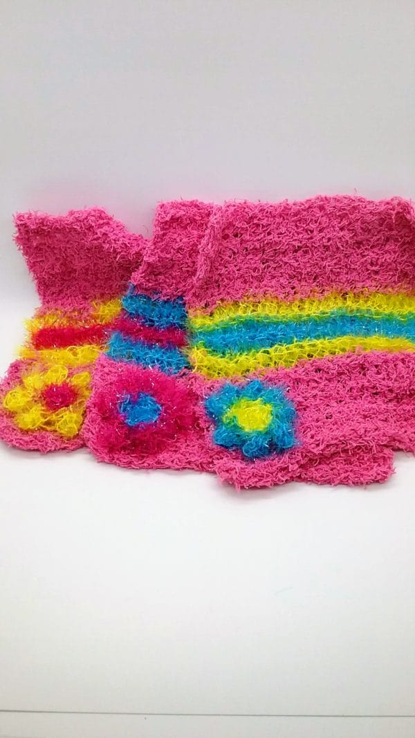 Pink with blue and yellow stripes dishcloth-solid