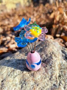 Pink with aqua swirl fairy vase and forever flower bouquet