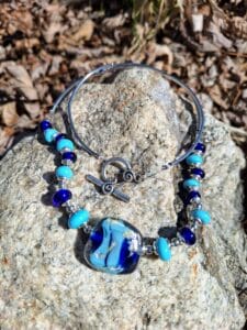 Sky blue and cobalt with silver foil necklace