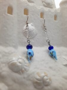 Sky blue multi drops with cobalt dangly earrings