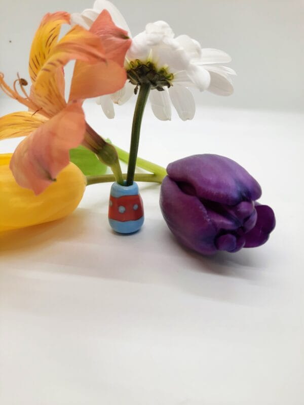 Terracotta and sky blue fairy vase