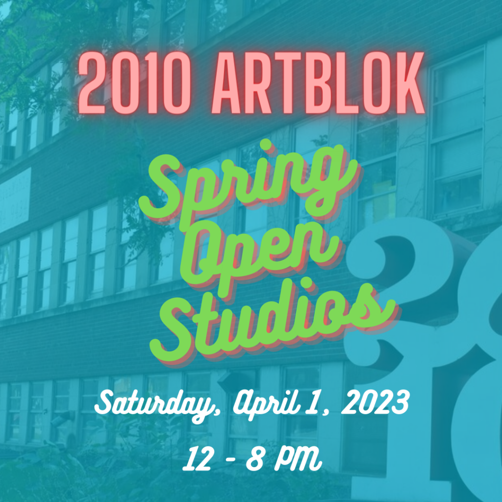 Text announcing Spring Open Studios, over an image of a light industrial building from the early 20th Century