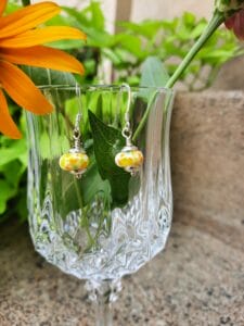Summery white with yellows - dangle earrings