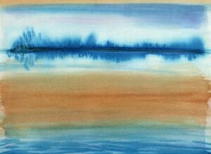 blue and orange seascape watercolor