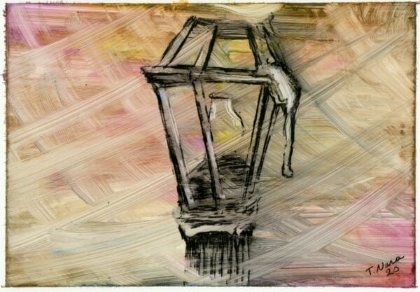 painting snowstorm streetlight