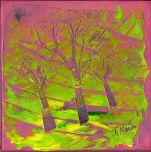pink and green trees