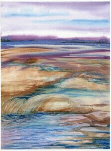 watercolor abstract landscape rocks and water