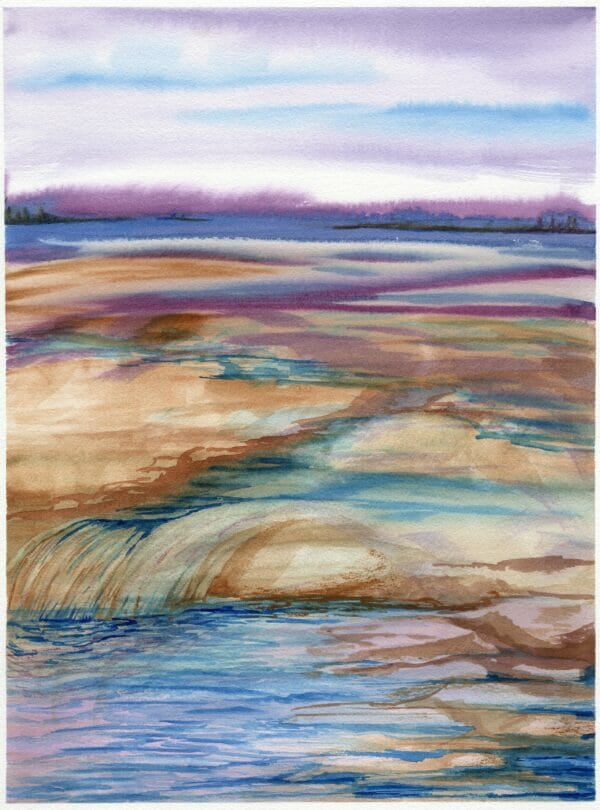 watercolor abstract landscape rocks and water