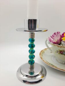 Teal with gold flecks taper candle holder