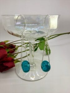 Teal hollow GG dangly earrings