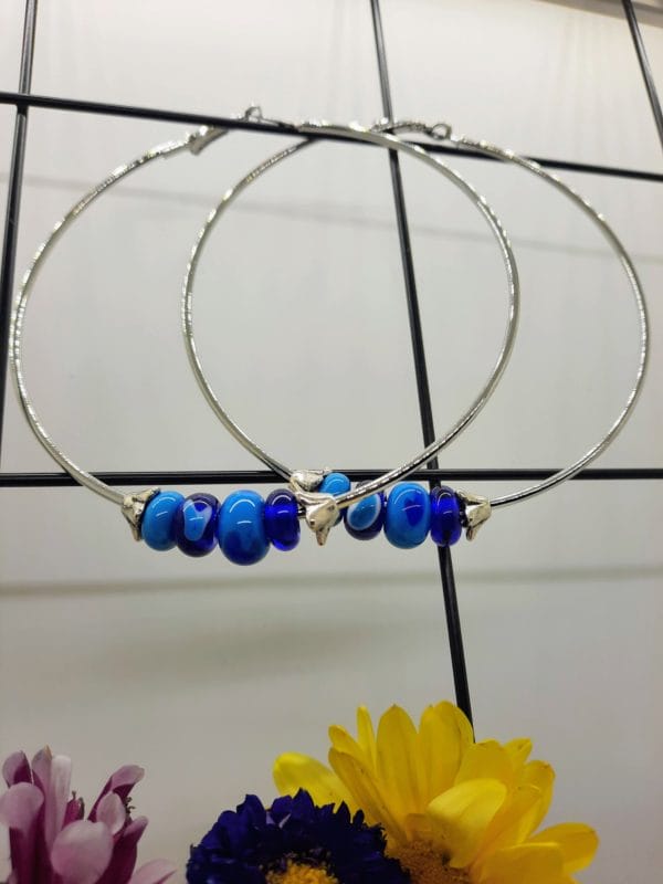 Turquoise and cobalt large hoop earrings