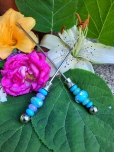Turquoise with silver foil appy forks