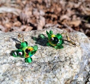 Turtles on gold dangly earrings