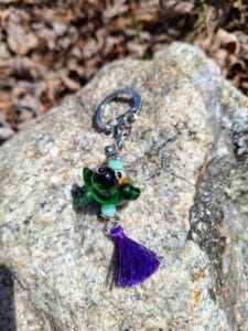 Turtle with sea green and purple tassel keychain
