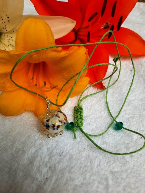 White multicolor with green hemp necklace