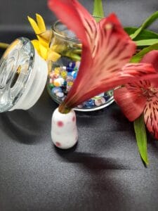 White with pink dots fairy vase