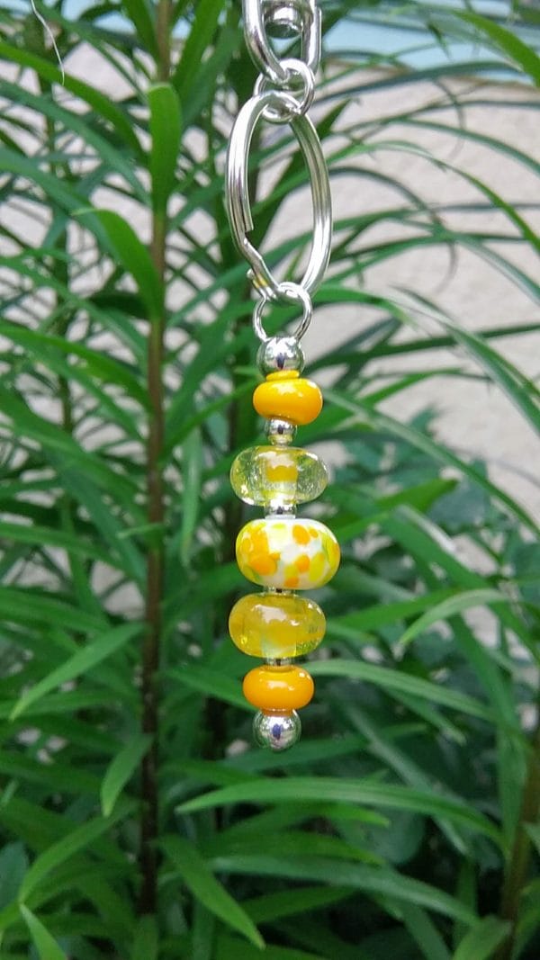 Yellow 5 bead keychain