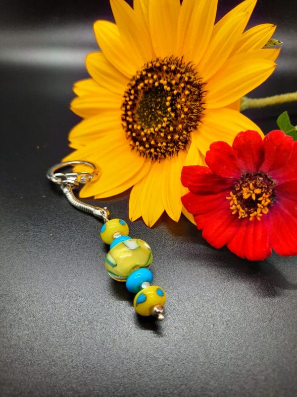 Yellow and turquoise 5 bead keychain